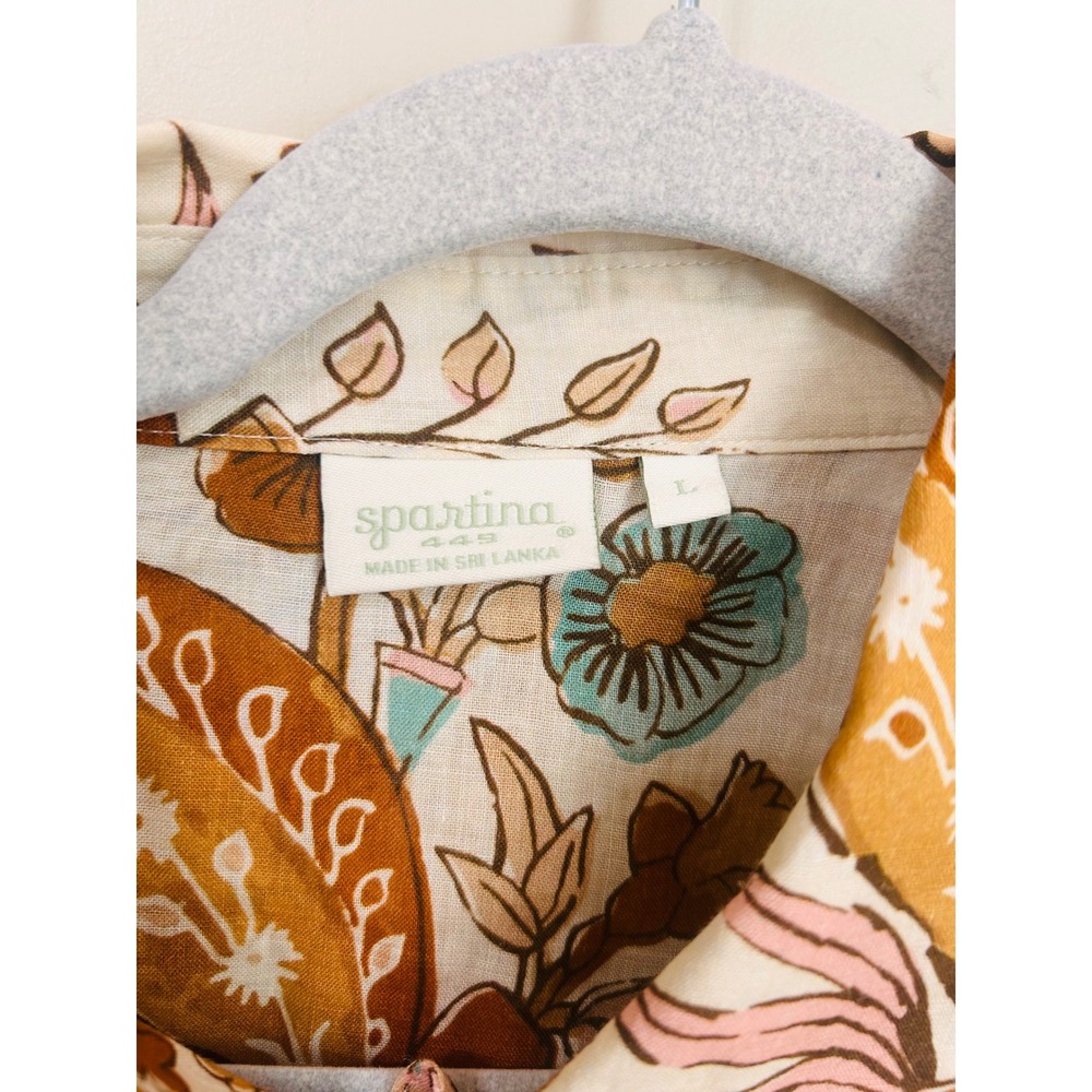 Spartina 449 Claudette Woven Blouse Size L Mercer House Woodblock Floral Cream - Picture 4 of 9